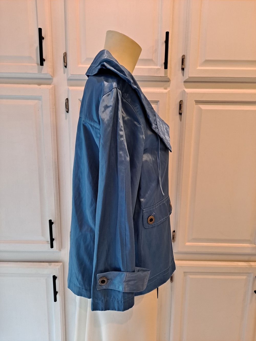 Ruby Rd. Azure Blue Utility Jacket Wide Versatile Drawstring Collar Buttonup NWT - Picture 6 of 11